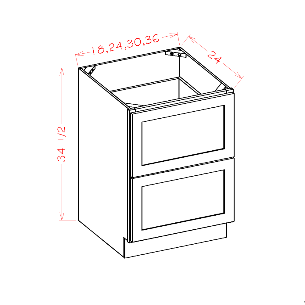 Artisan Shaker Two Drawer Base Cabinet - 36″W