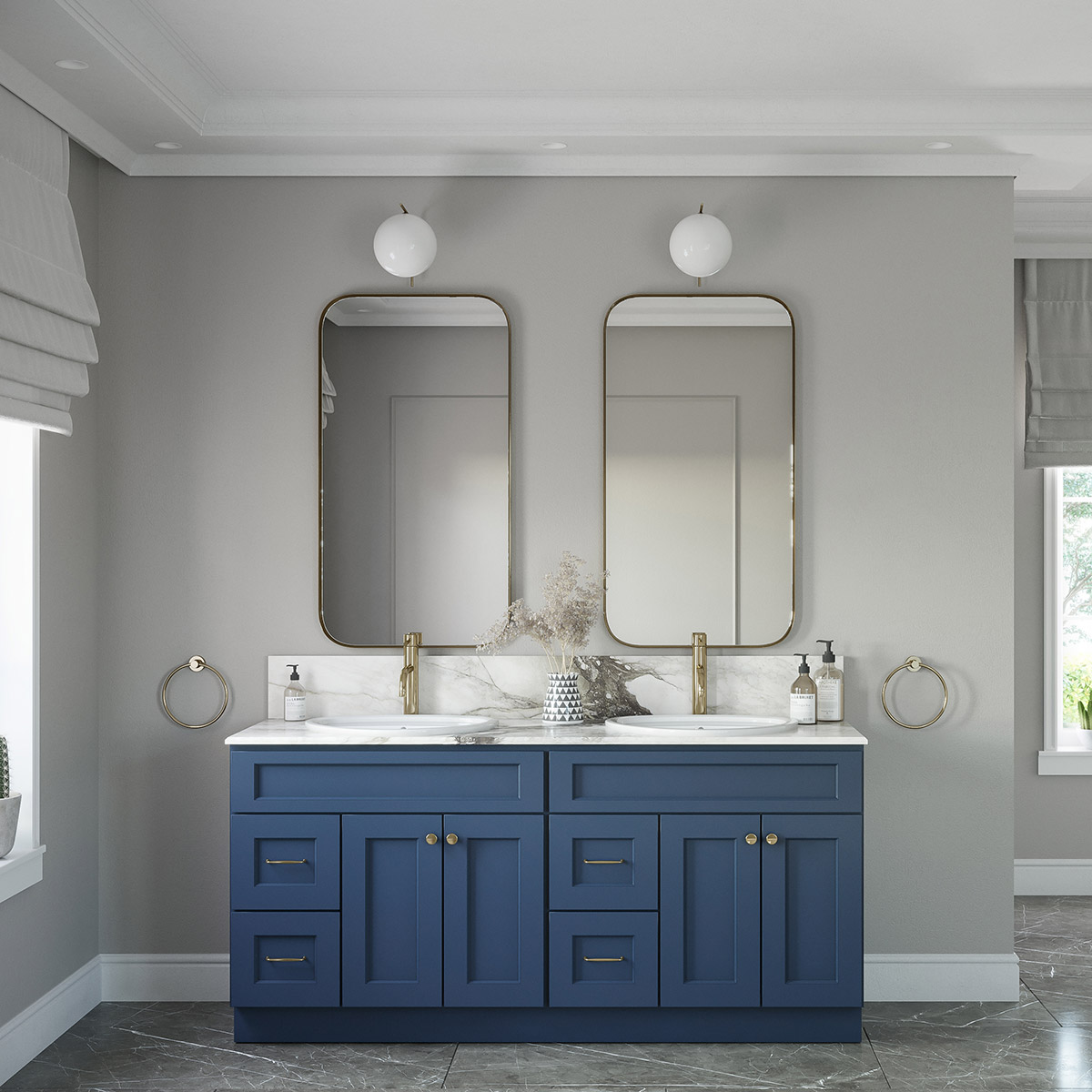 72 Double Bathroom Vanity Base Only RTA Cabinet Store Base Finish: Florence Blue - Configuration #6